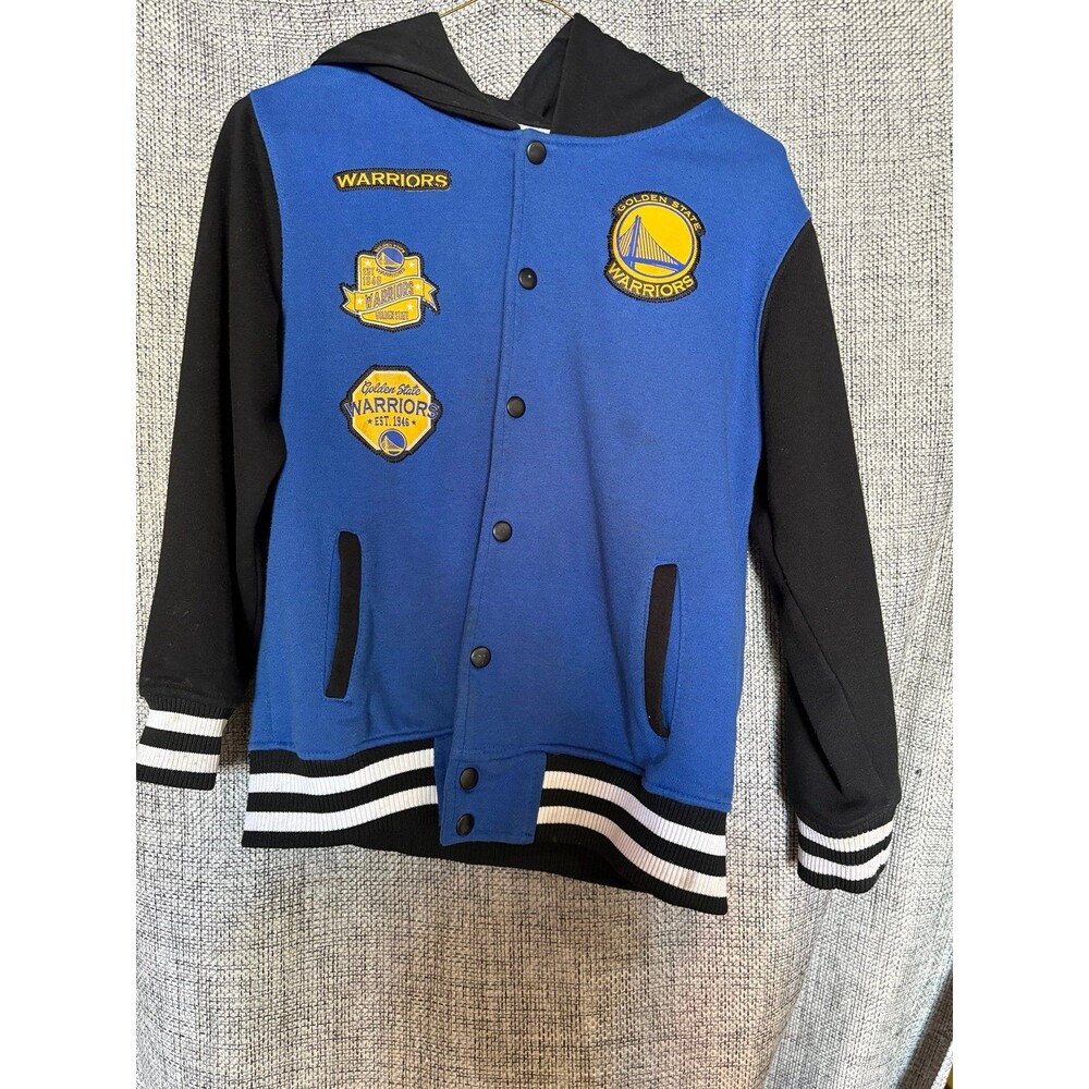 Golden State Warriors varsity-style hooded jacket. youth m